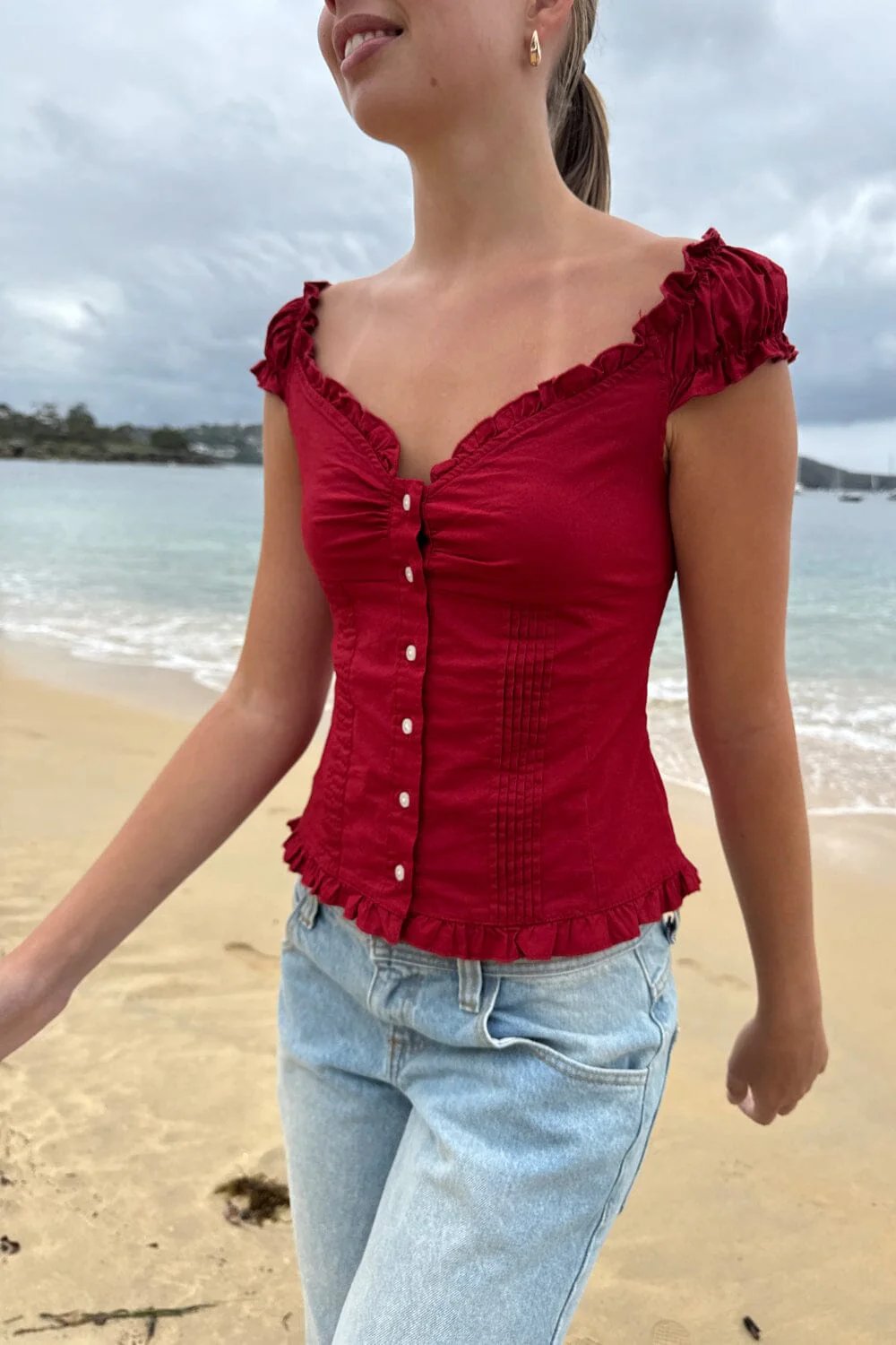 Sexy Fit Ruffle Button Top