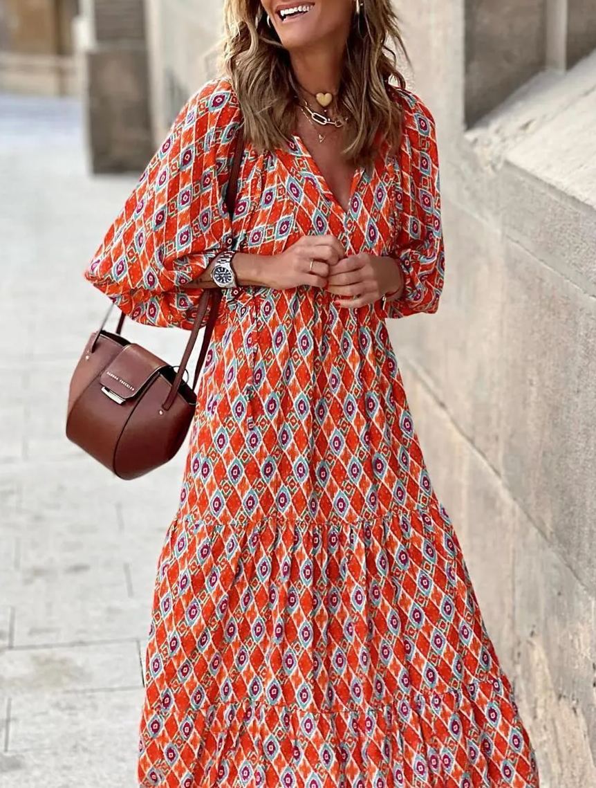 💥Mother's Day Gifts - Women's Puff Sleeve Floral Boho Maxi Dress
