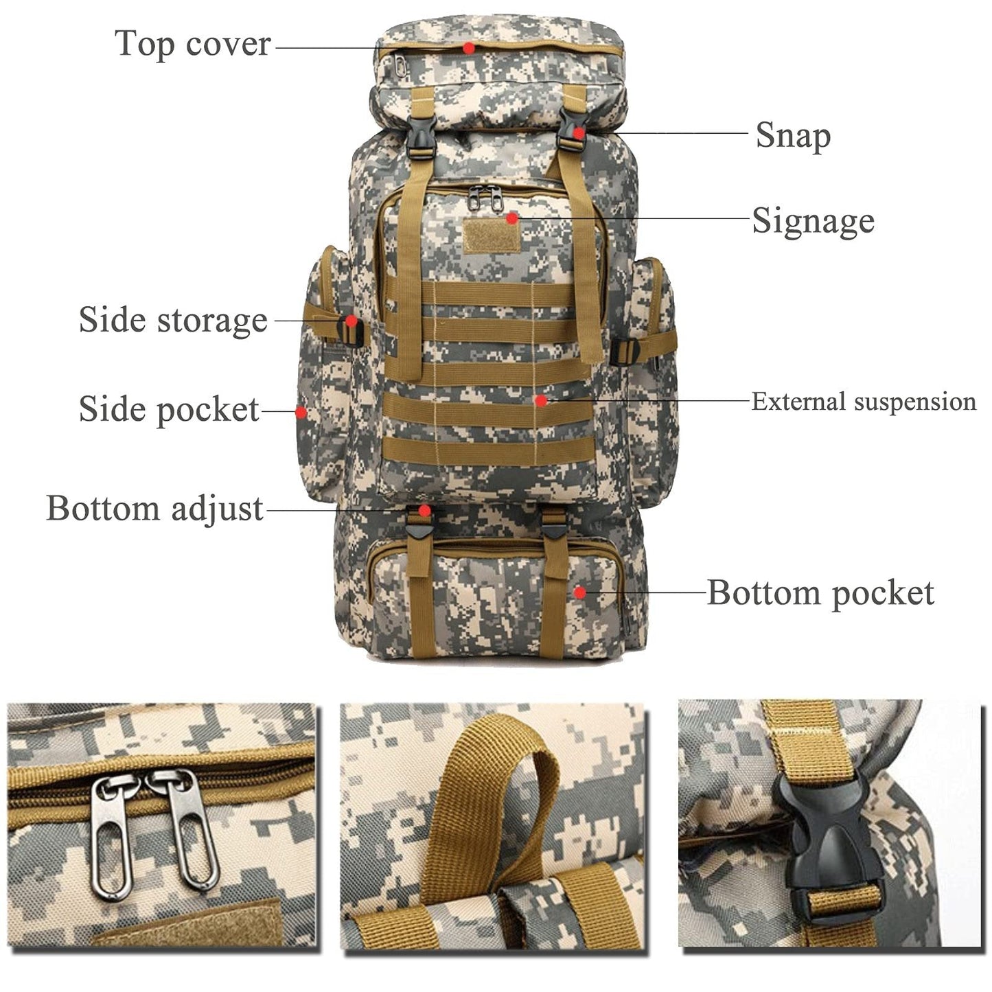 Prepper Bags, 80L Big Forest Bugout Bags, 600D Oxford Fabric Go Bag
