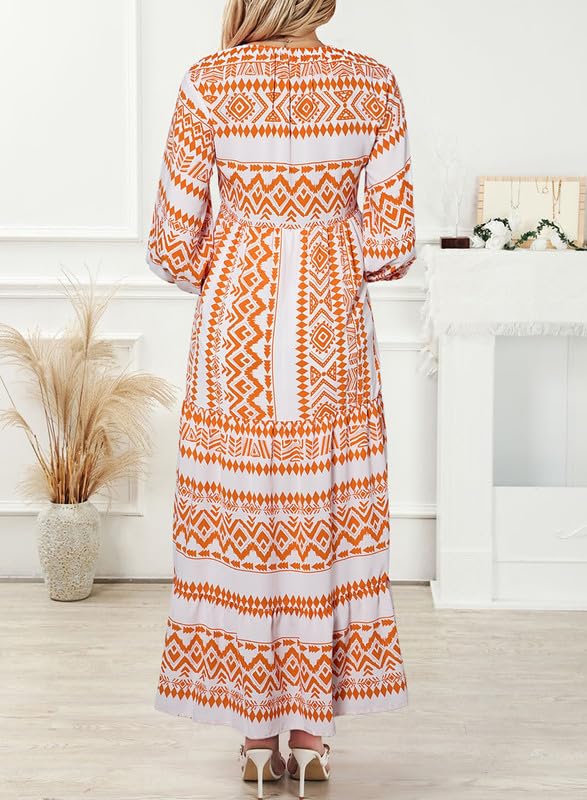 💥Mother's Day Gifts - Women's Puff Sleeve Floral Boho Maxi Dress