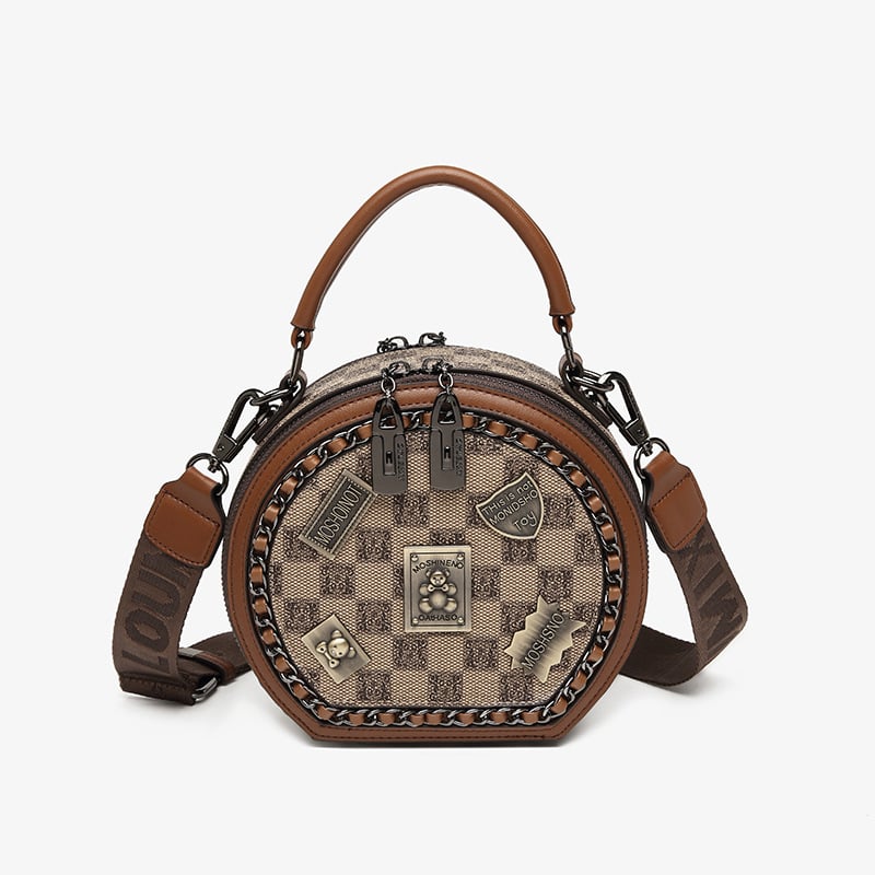 đ„Last Day Promotion 70% OFF - Fashion Retro Bear Badge Print Leather Purse Handbags(Double Zipper)