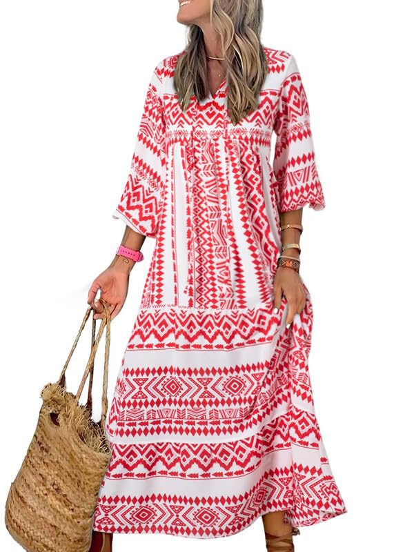 💥Mother's Day Gifts - Women's Puff Sleeve Floral Boho Maxi Dress