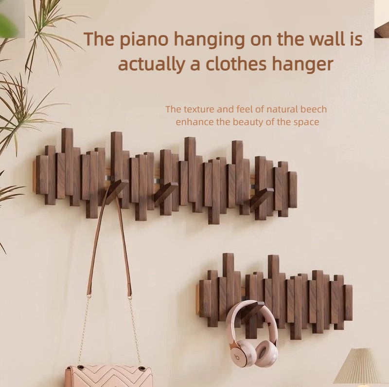 Wall-mounted wooden coat rack 🎹Piano key style design