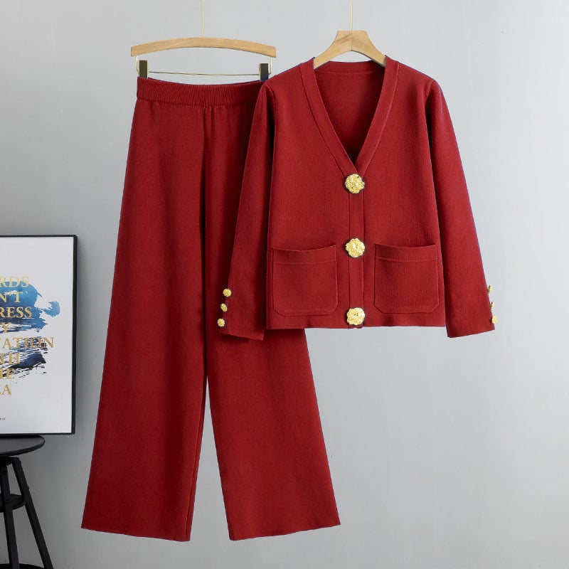 💕This week's sale 50% off💕- metal button wool sweater wide-leg pants suits