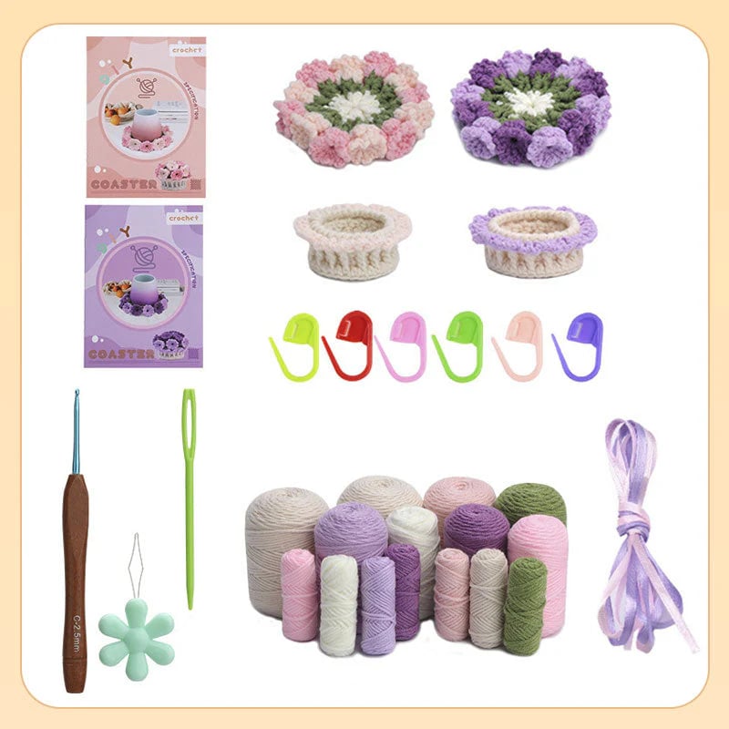 DIY Yarn Kit – Create beautiful floral coasters that captivate and soothe your soul
