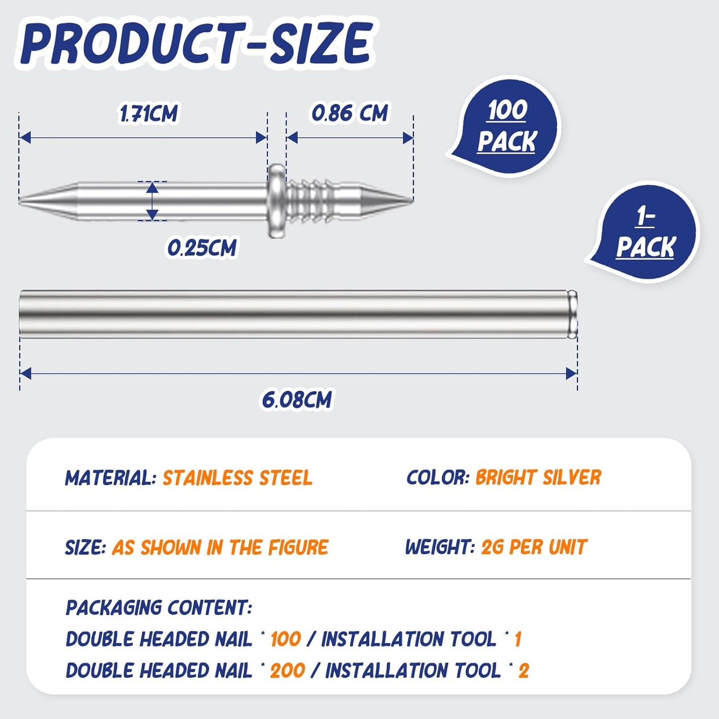 Double Head Pedestal Pins - Seamless Double Head Nails for Pedestal Thread