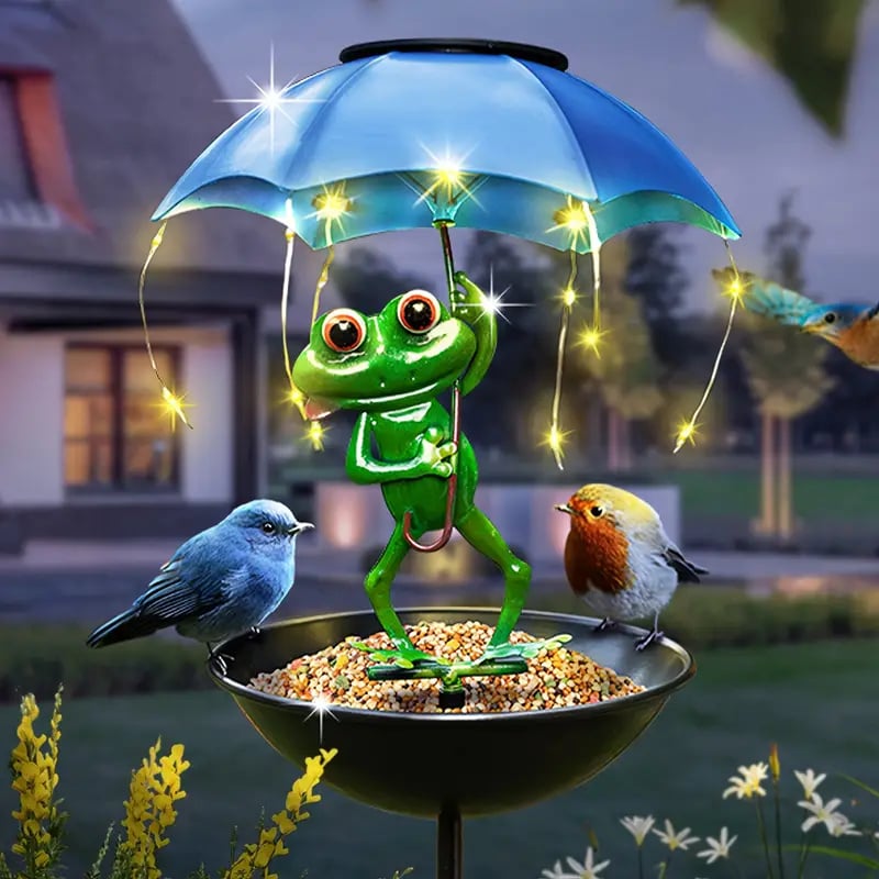 💥Solar-Powered LED Animal Umbrella Light with Bird Feeder(Frog/Bee/Flamingo)