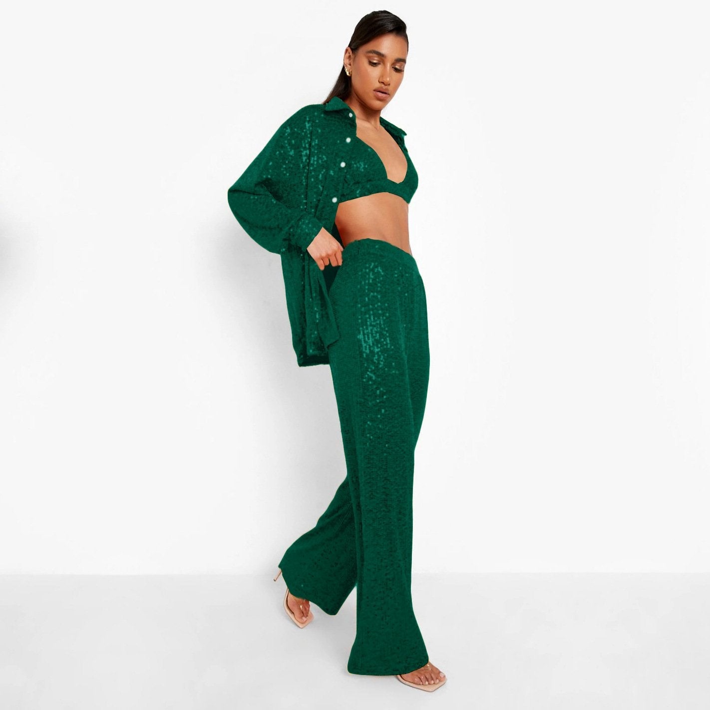 đHuge Sale 58% OFFđ„Sexy Sequin Lingerie Shirt + Pants 3-Piece Set