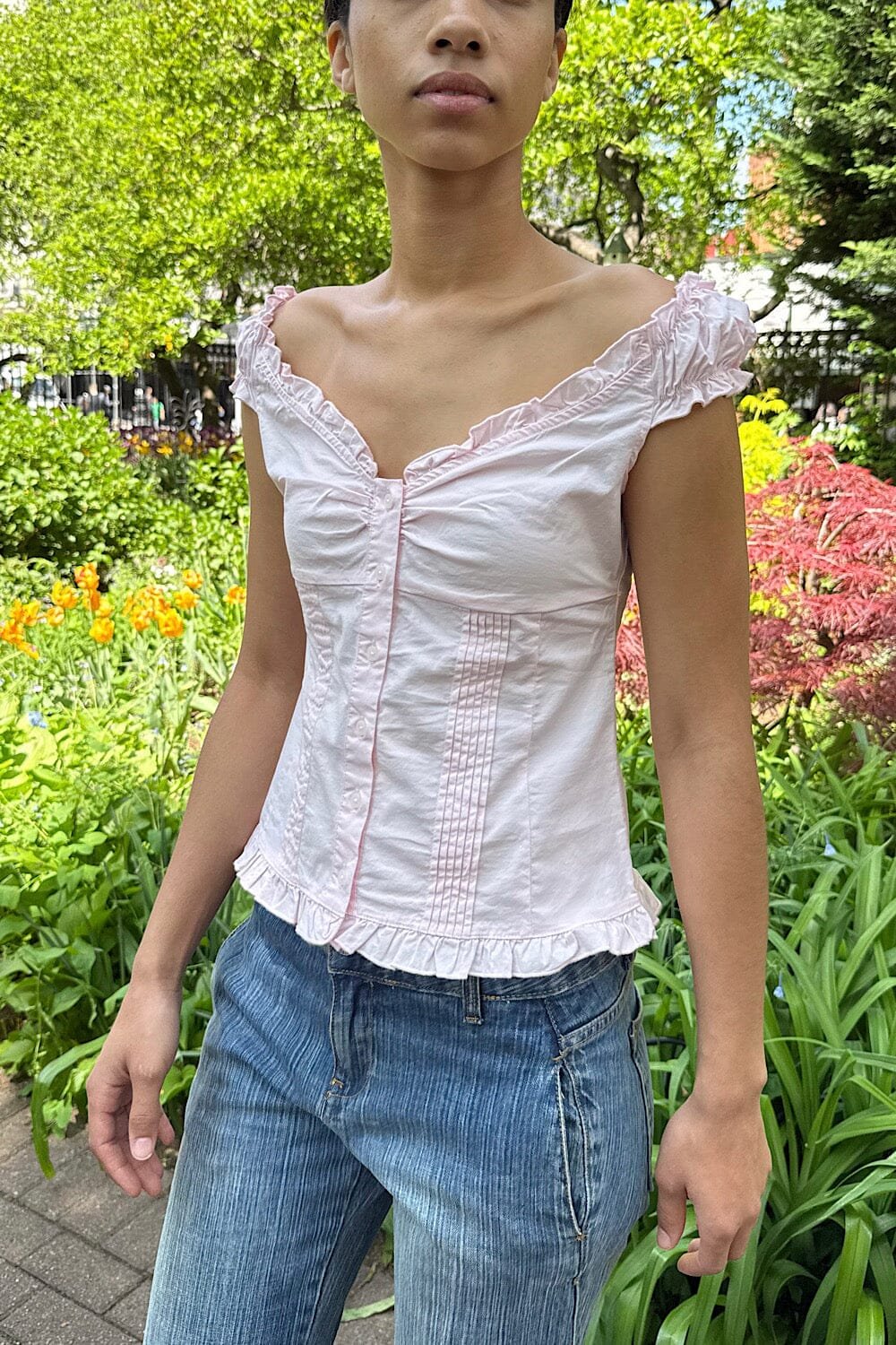 Sexy Fit Ruffle Button Top