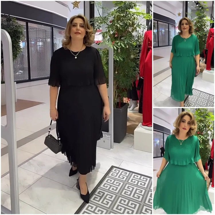 Solid Color Loose Half-sleeved Round Neck Dress