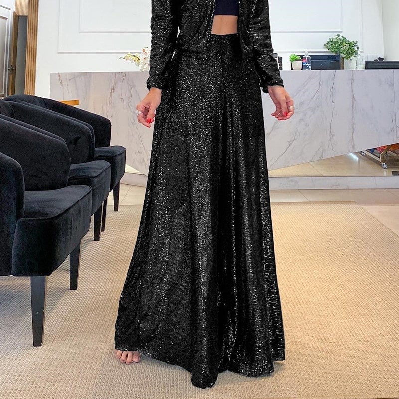 ✨Hellohobot✨Sparkling Sequin Wide-Leg Trousers