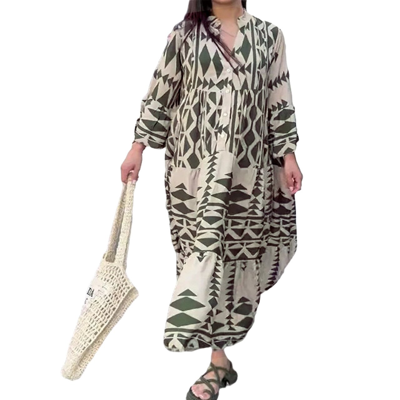 💥HOT SALE💥Oversized Retro Print V-Neck Dress - Buy two and get free shipping!