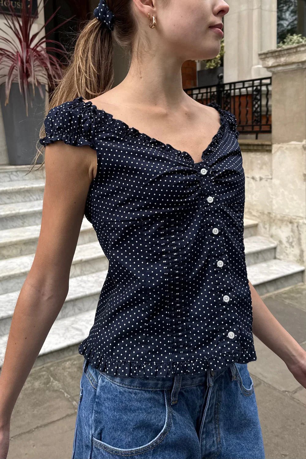 Sexy Fit Ruffle Button Top