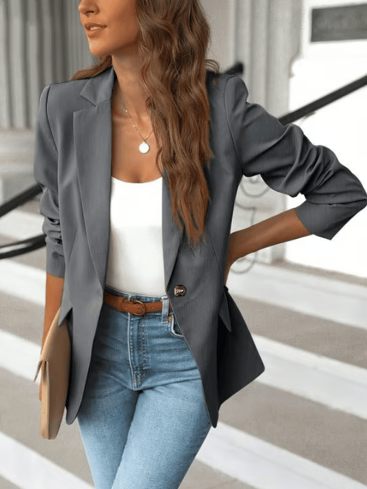Women's Minimalist Solid Button Lapel Collar Blazer