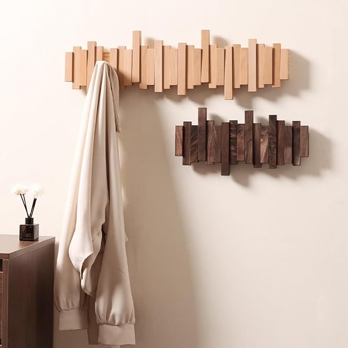 Wall-mounted wooden coat rack 🎹Piano key style design