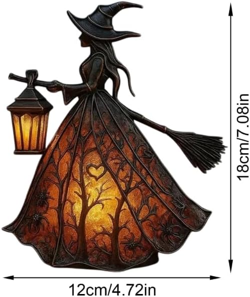 Halloween Witch Lamp - Gothic Spooky Witch Decor with Holding Lantern