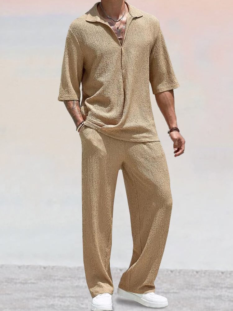 🎁This Week's Special Price $54.99💥Casual Water Ripple Textured Shirt Set