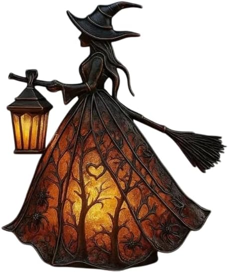 Halloween Witch Lamp - Gothic Spooky Witch Decor with Holding Lantern