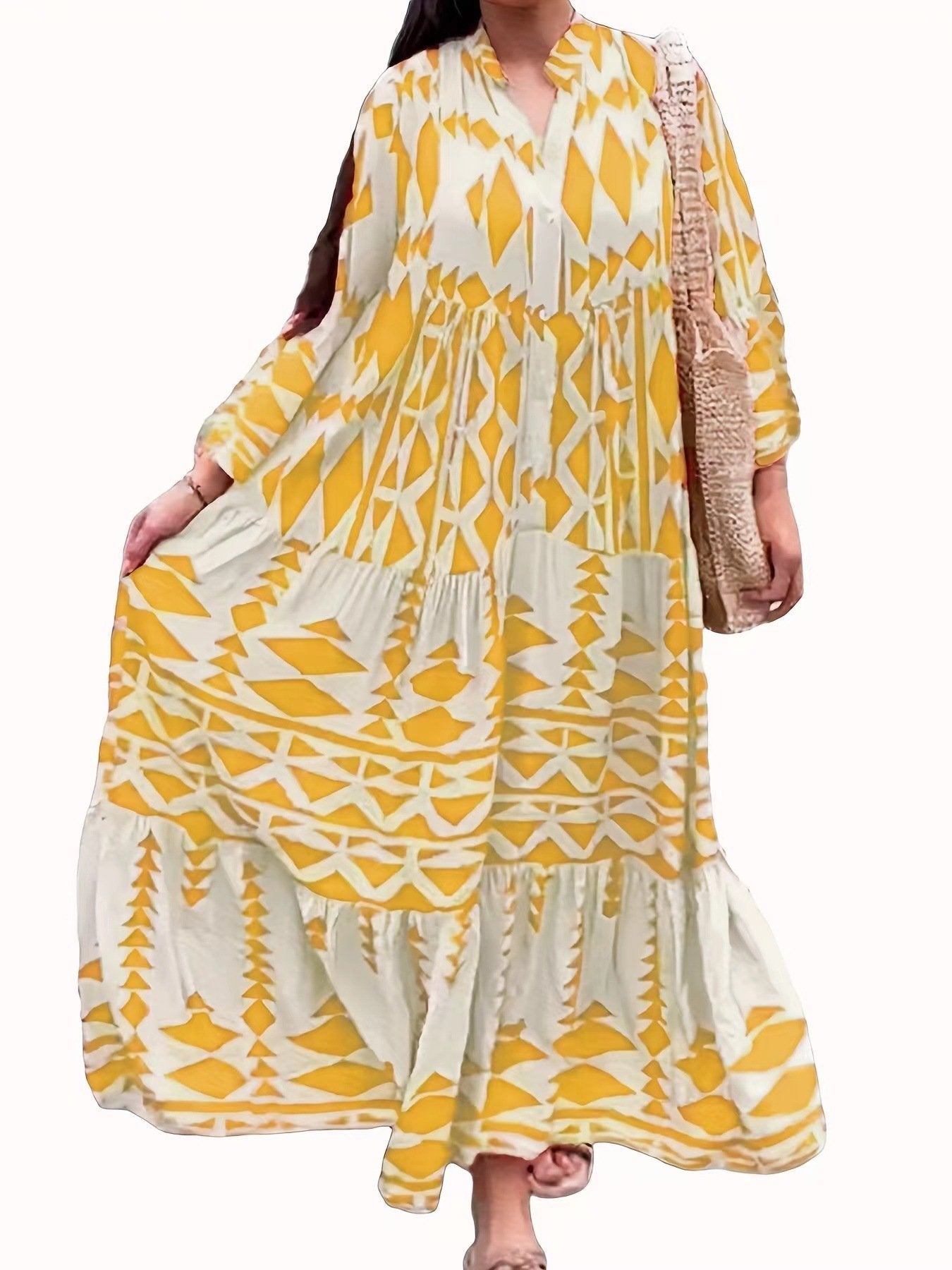 💥HOT SALE💥Oversized Retro Print V-Neck Dress - Buy two and get free shipping!