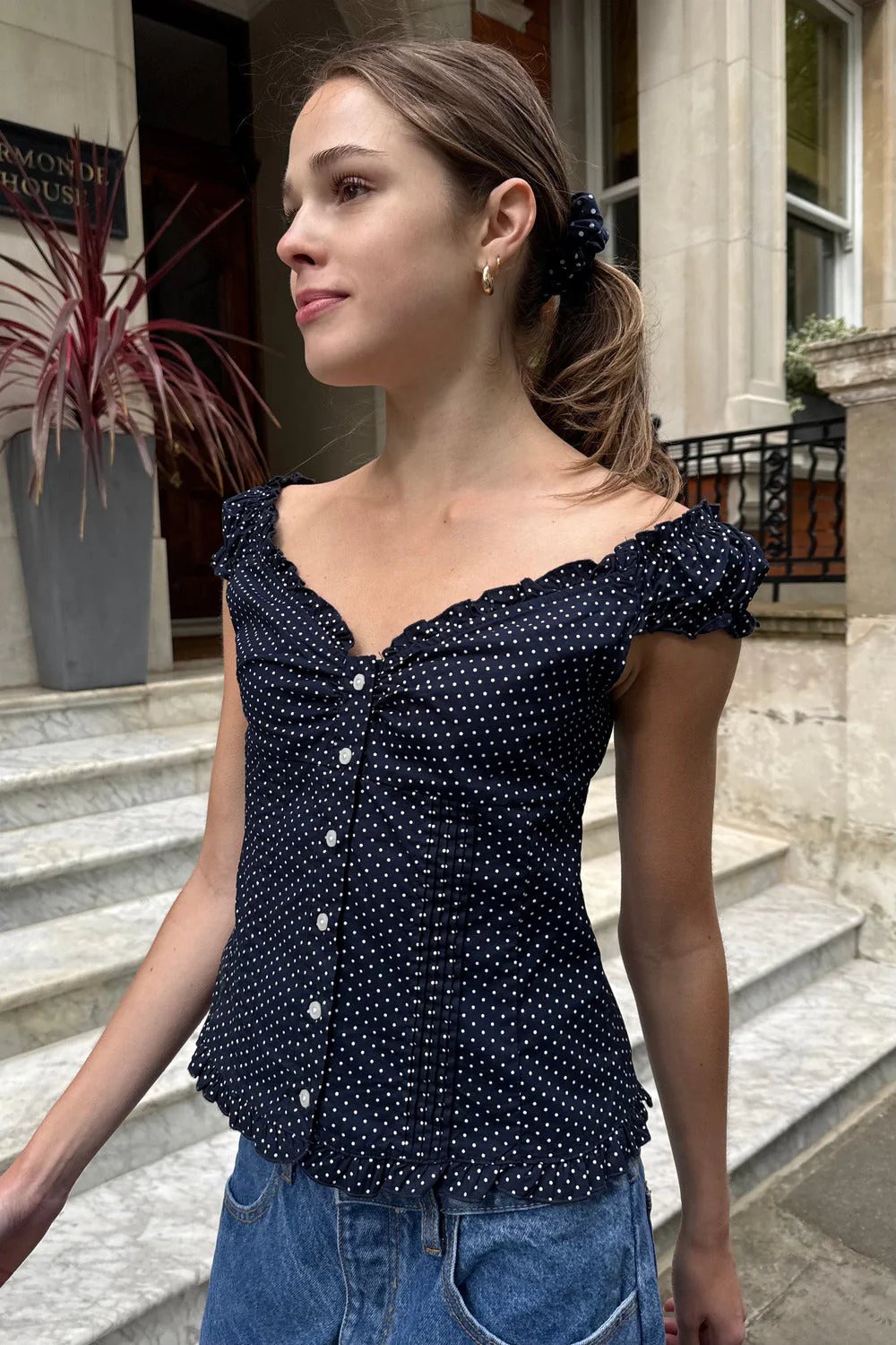 Sexy Fit Ruffle Button Top
