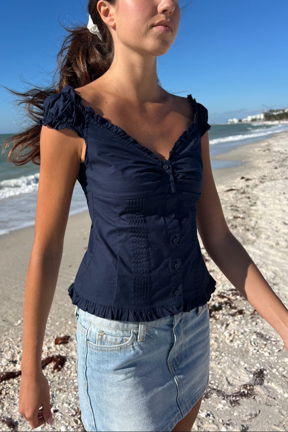 Sexy Fit Ruffle Button Top