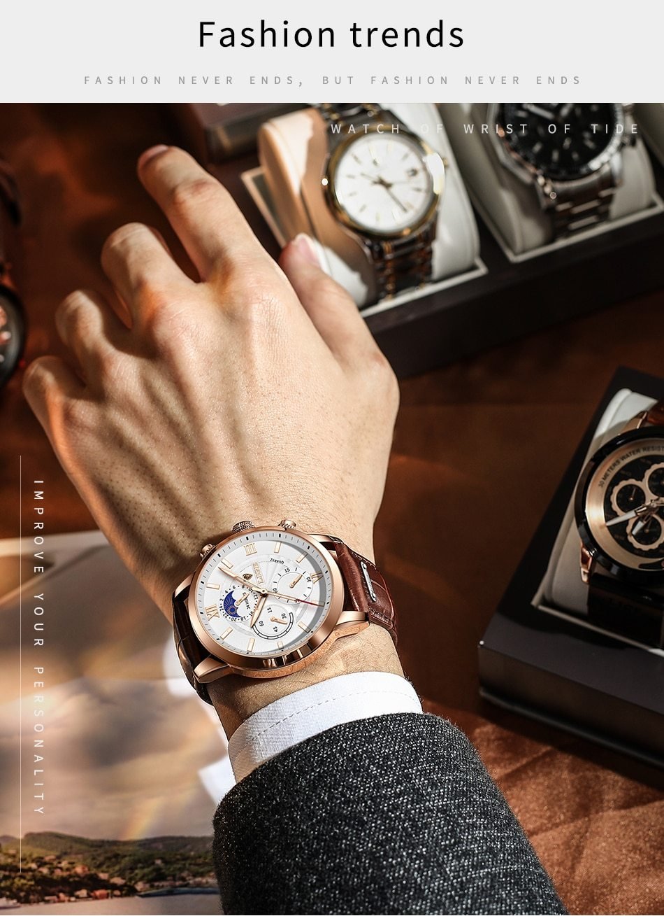 (Limited Time Offer Hurry Up)New Brown Leather Mens Watch Top Brand Fashion Waterproof Watch For Men