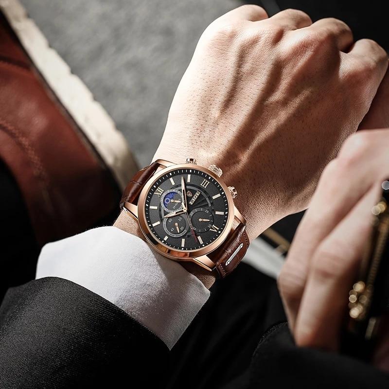 (Limited Time Offer Hurry Up)New Brown Leather Mens Watch Top Brand Fashion Waterproof Watch For Men