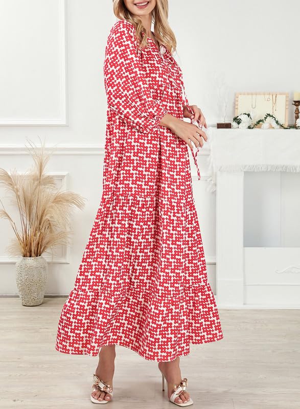 💥Mother's Day Gifts - Women's Puff Sleeve Floral Boho Maxi Dress