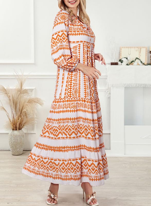 💥Mother's Day Gifts - Women's Puff Sleeve Floral Boho Maxi Dress