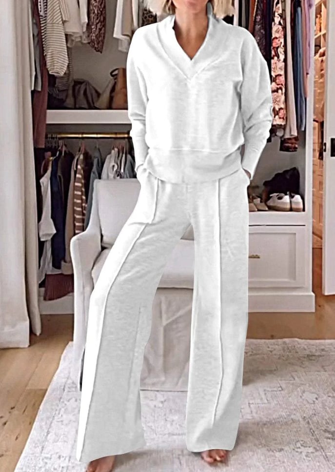 💥Special sale - Women's Solid Color V-neck Top & Pants Two-piece Set-II