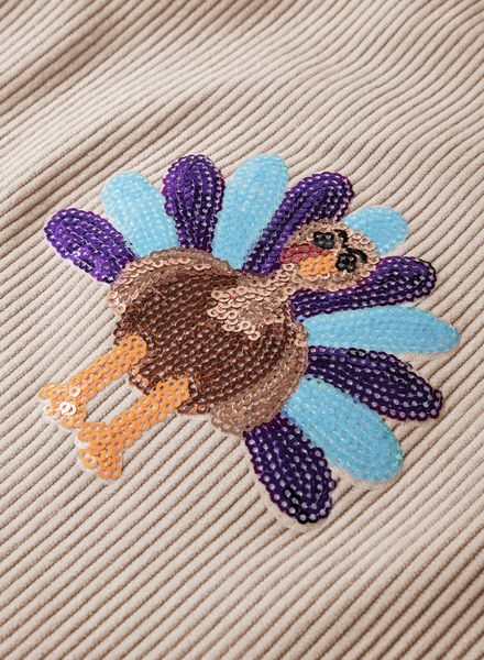 💥2025 HOT SALE💥 Women's Thanksgiving Sweatshirt with Sequin Turkey Graphic Corded Baggy Long Sleeve FallFreshness