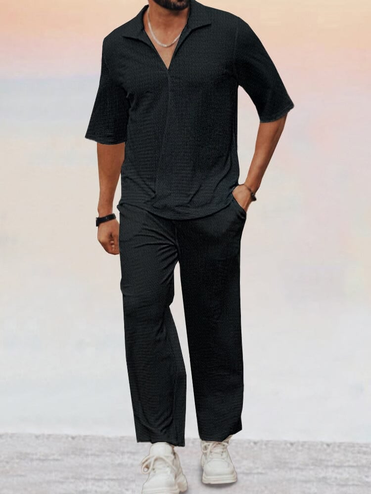 🎁This Week's Special Price $54.99💥Casual Water Ripple Textured Shirt Set