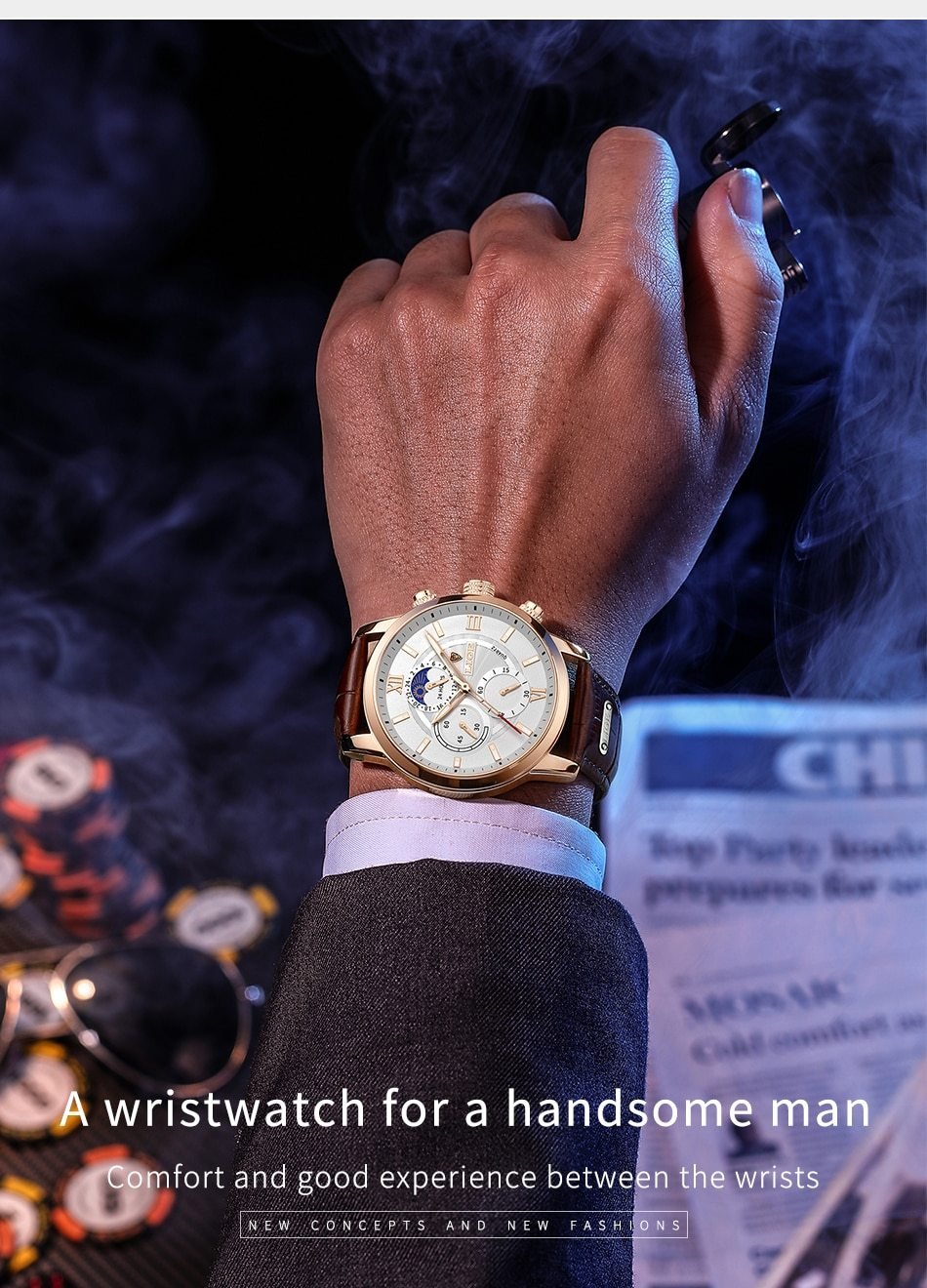 (Limited Time Offer Hurry Up)New Brown Leather Mens Watch Top Brand Fashion Waterproof Watch For Men