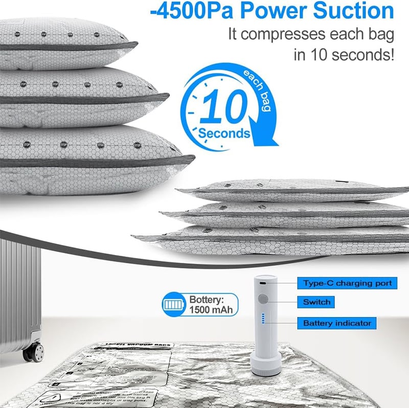 🔥 Last Day of Discounts — Cordless Travel Vacuum Storage Bag Set