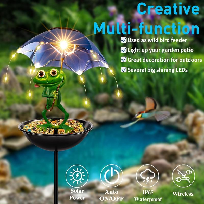 💥Solar-Powered LED Animal Umbrella Light with Bird Feeder(Frog/Bee/Flamingo)