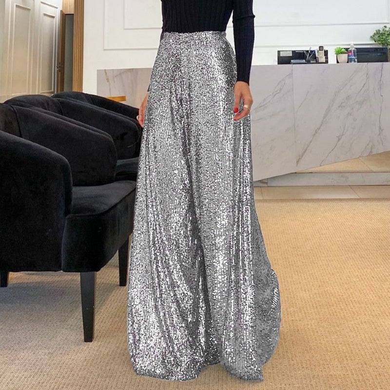 ✨Hellohobot✨Sparkling Sequin Wide-Leg Trousers