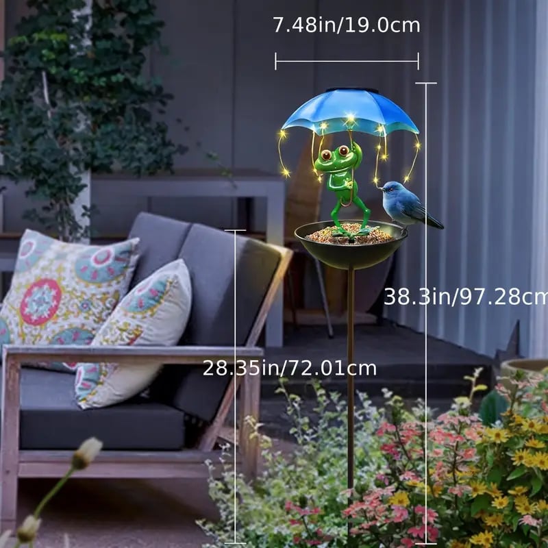 💥Solar-Powered LED Animal Umbrella Light with Bird Feeder(Frog/Bee/Flamingo)