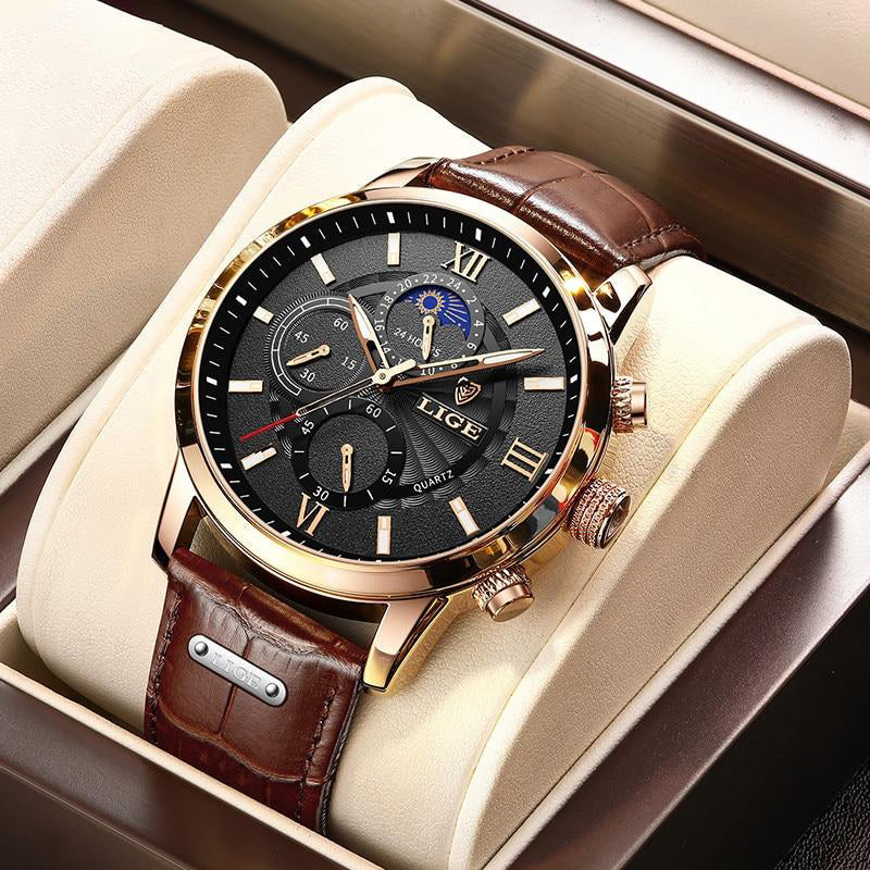 (Limited Time Offer Hurry Up)New Brown Leather Mens Watch Top Brand Fashion Waterproof Watch For Men