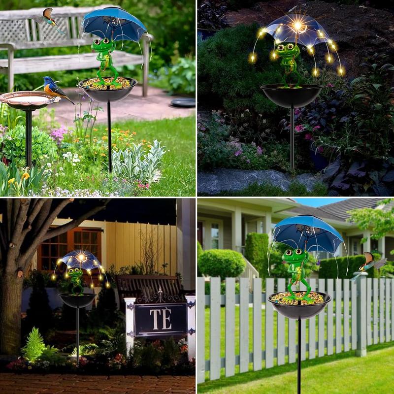 💥Solar-Powered LED Animal Umbrella Light with Bird Feeder(Frog/Bee/Flamingo)