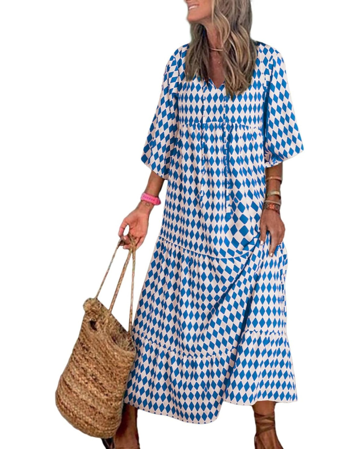 💥Mother's Day Gifts - Women's Puff Sleeve Floral Boho Maxi Dress