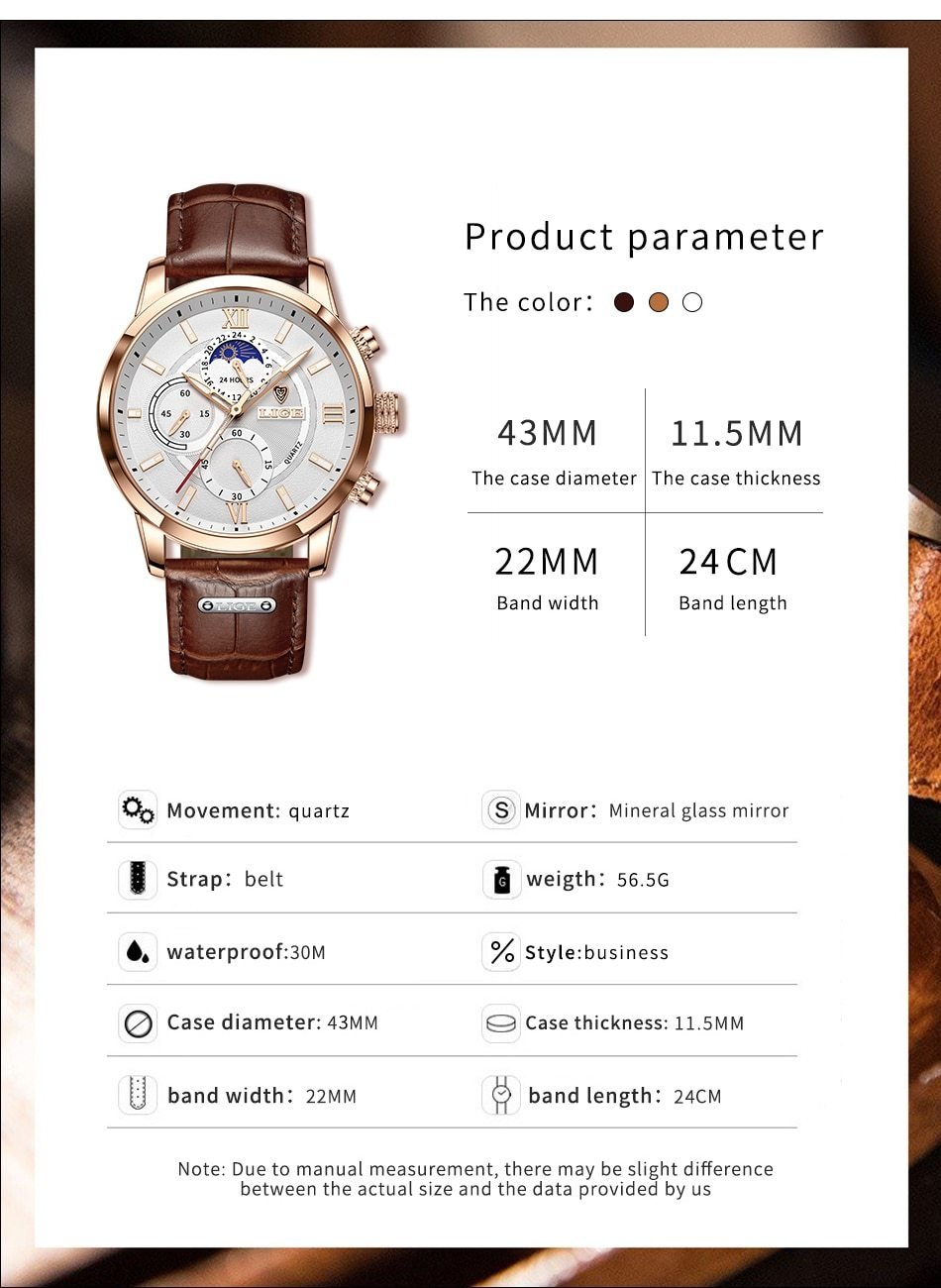 (Limited Time Offer Hurry Up)New Brown Leather Mens Watch Top Brand Fashion Waterproof Watch For Men
