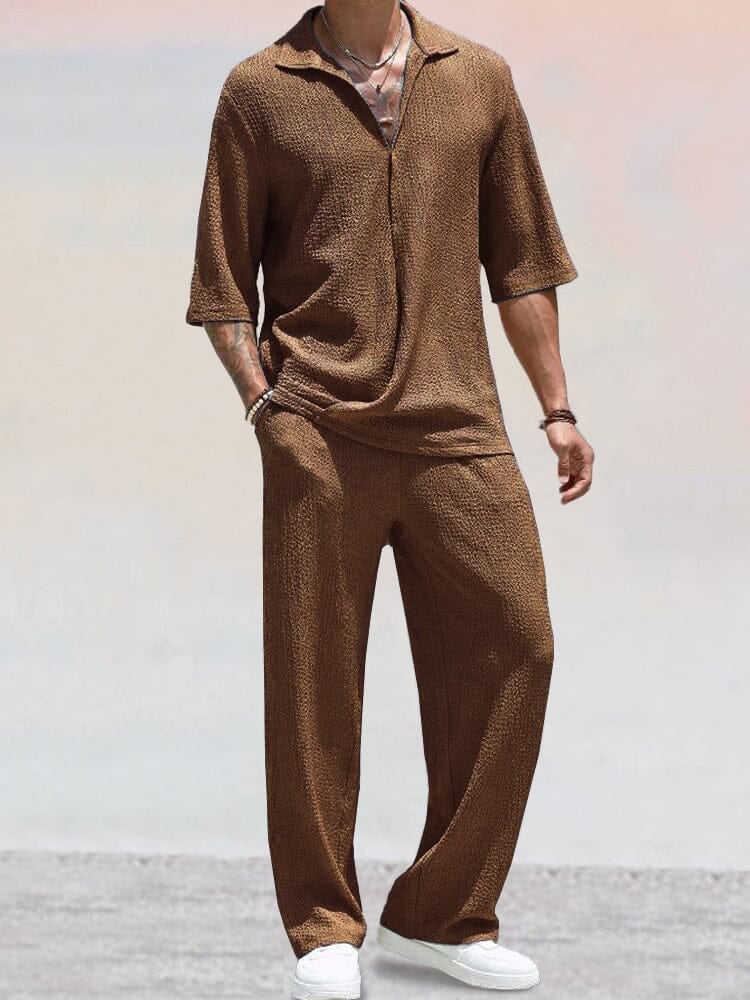 🎁This Week's Special Price $54.99💥Casual Water Ripple Textured Shirt Set