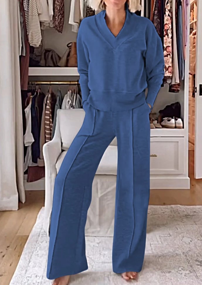 💥Special sale - Women's Solid Color V-neck Top & Pants Two-piece Set-II