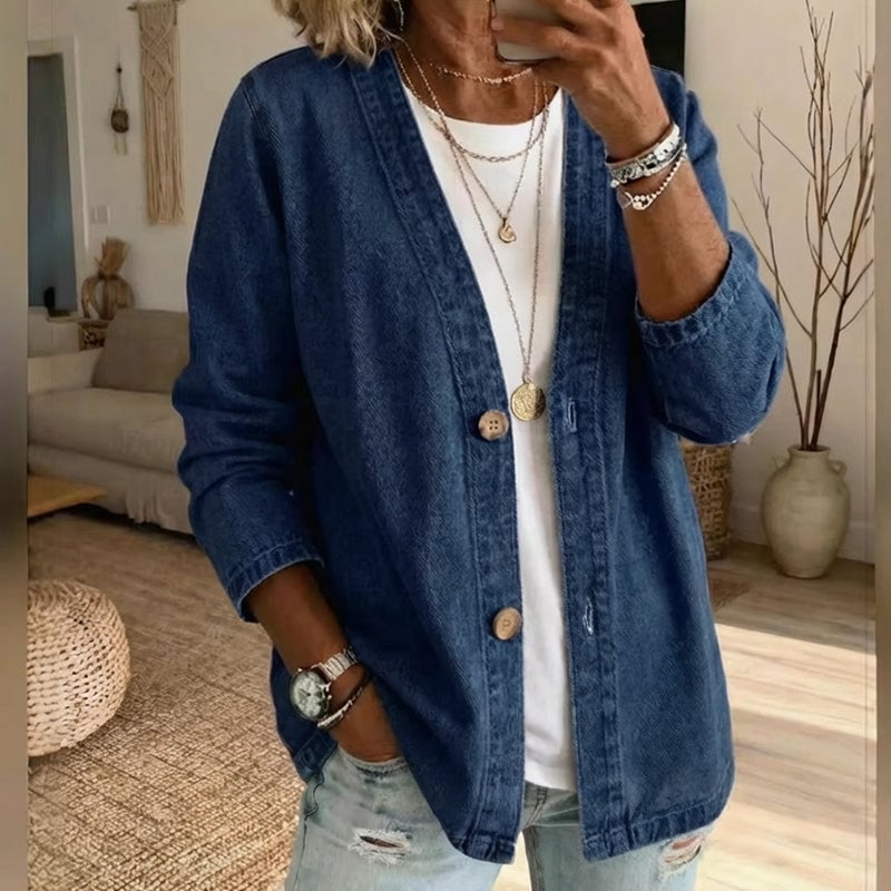 💙Women's Classic Button Front Denim Jacket-Breathable Fabric & Relaxed Fit