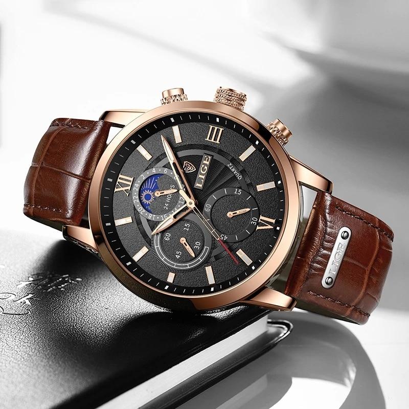 (Limited Time Offer Hurry Up)New Brown Leather Mens Watch Top Brand Fashion Waterproof Watch For Men