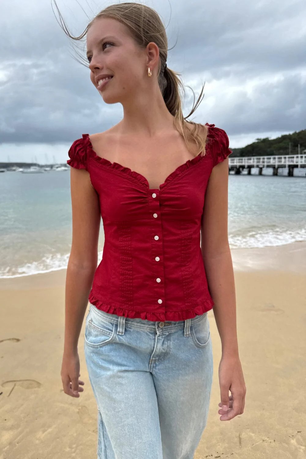 Sexy Fit Ruffle Button Top
