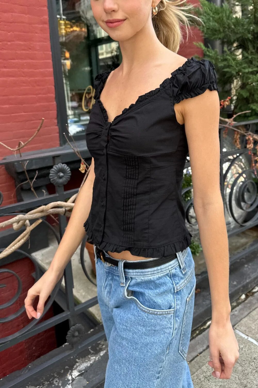 Sexy Fit Ruffle Button Top