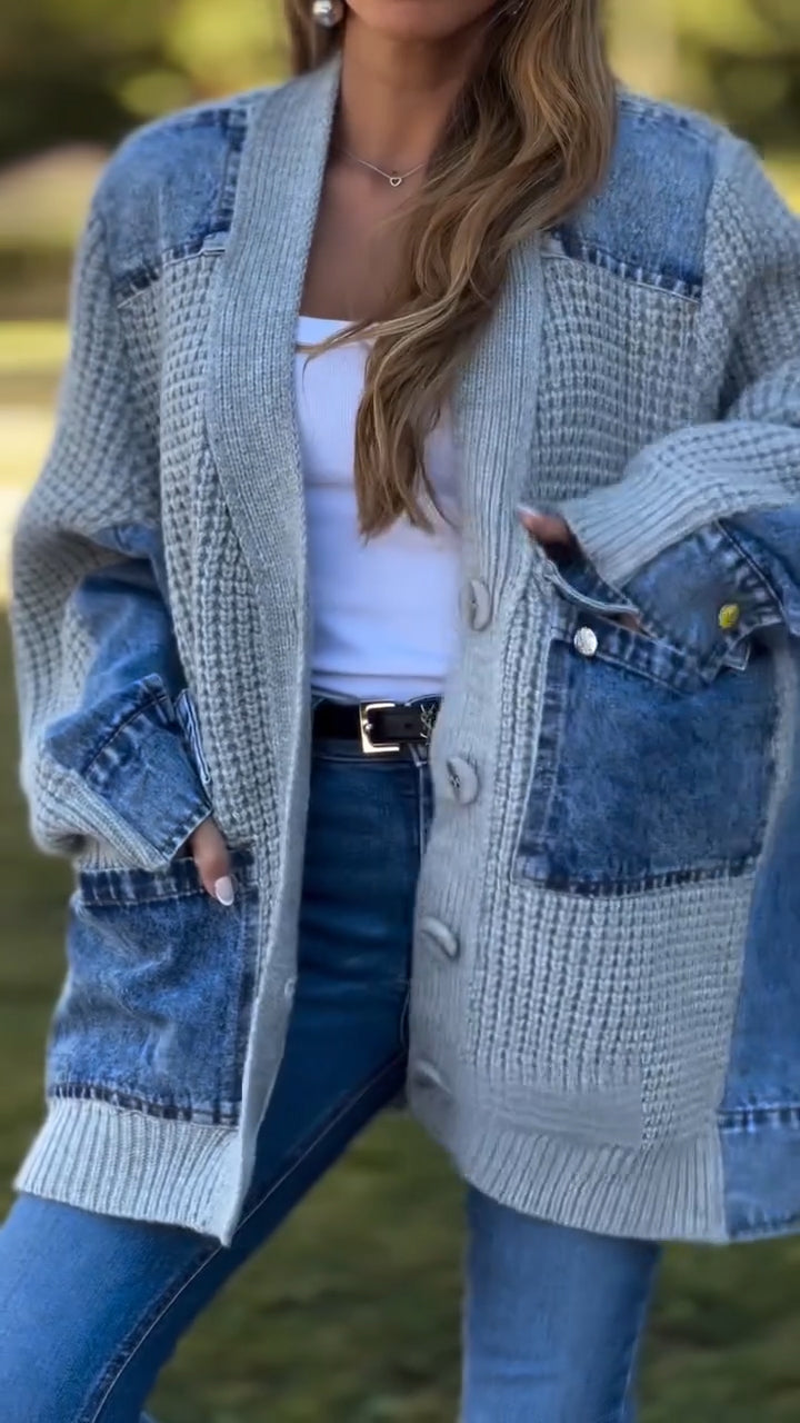 Women Spliced Knitted Casual Coat