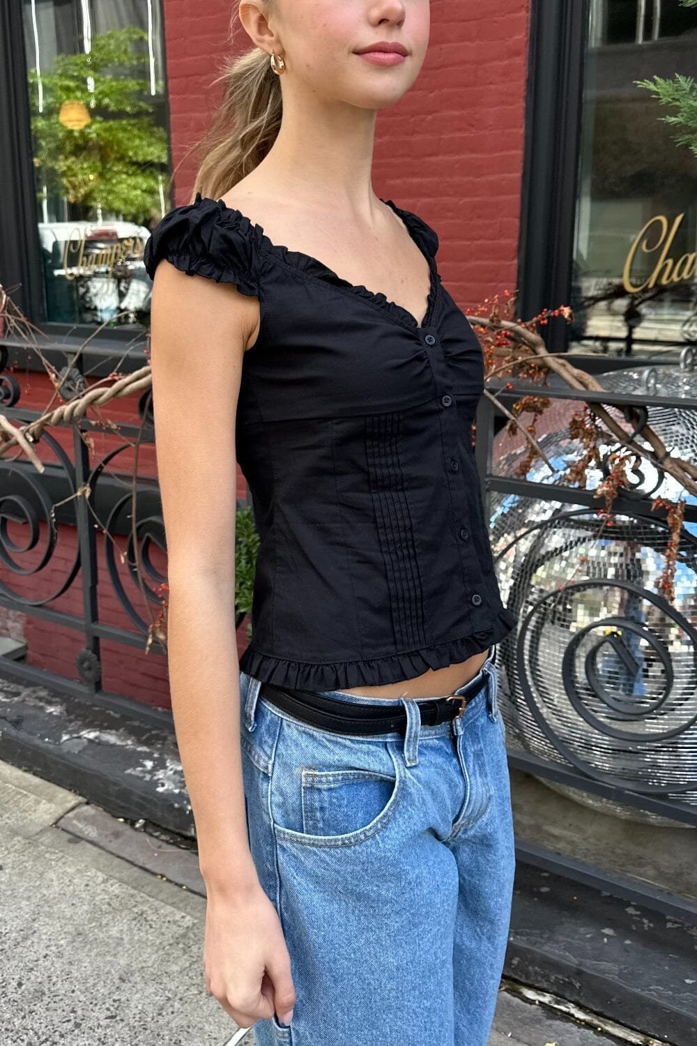 Sexy Fit Ruffle Button Top