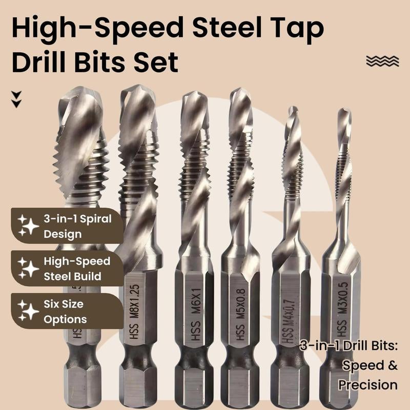 3 In 1 Spiral Tap Hex Shank Drill Bit Set
